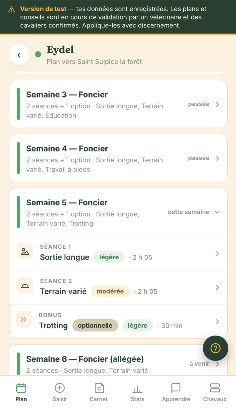 Le plan d'entraînement dans Cadence
